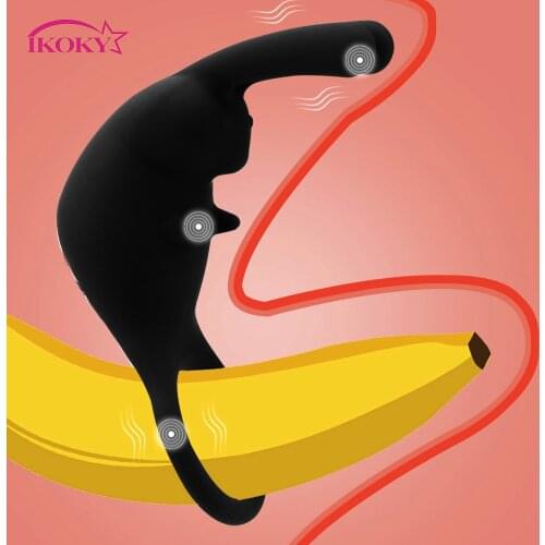 IKOKY Male Delay Ejaculation Penis Ring 10 Speeds Sex Toy for Men Clitoris Stimulation Massager Vibrator Vibrating Cock Rings