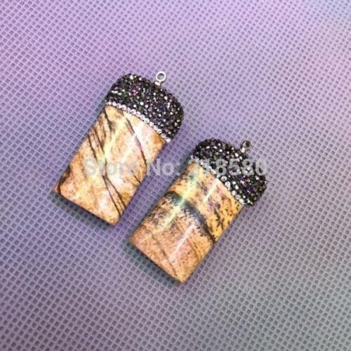 M603170144 Tan Picture Stone Pendant Pave CZ Pendant