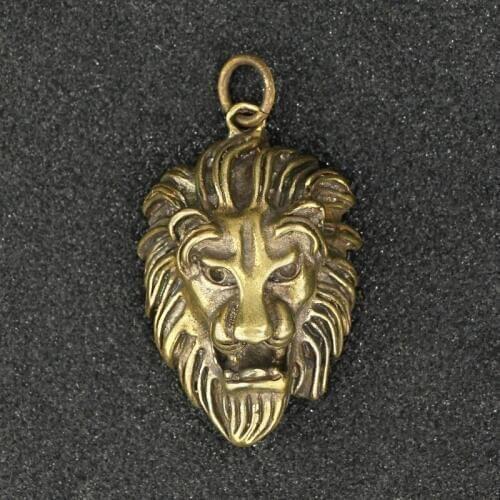 Mini Vintage Brass Lion/Tiger Head Portable Keychain Necklace In-car Punk Pendant Decorative Ornament Funny Toy Gift
