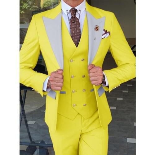 Thorndike Yellow Costume Homme Mariage 2021 Tailor-Made 3 Pieces Set Suit Men Double Breasted Vest Formal Business Suit For Men