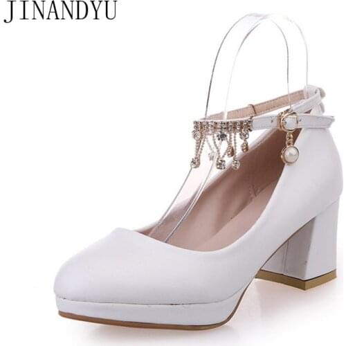 Platforms Block Heels White Black Formal Shoes for Women Heels 5cm Party Wedding Shoes Bride Kitten Heels Pumps New Women Shoes