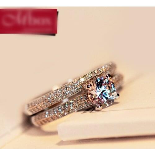 2Pcs/Set Original 925 Silver Stacked Ring Set Fine Jewelry Full Inlay Small Zirconia Diamond Engagement Wedding Bands For Women