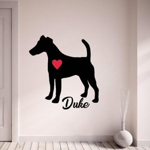 Fox Terrier Wall Decals Custom Your Dog Name Vinyl Glass Sticker Pets Shop Interior Decor With Red Heart Silhouette Mural M911
