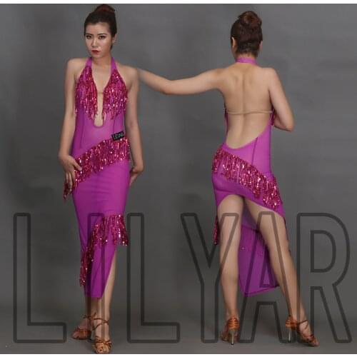 New Latin dance skirt competition skirt performance Skirt Adult custom Pink Sexy backless Sequin dance skirt