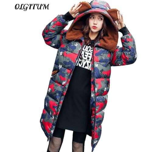 New Arrived Women Winter Camouflage Cotton jacket coat thicken warm cute bear ears Outwear high-end lambswoon Cotton coat Parka