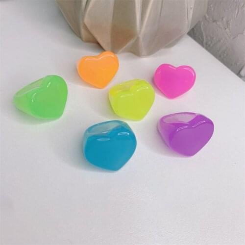 New Chic Candy Color Transparent Resin Acrylic Finger Rings For Girl Sweet Geometric Heart Womens Ring Vintage Fashion Jewelry