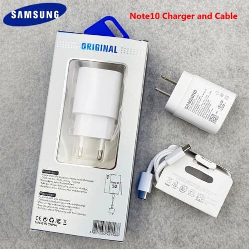 Original Samsung 25W Fast Charger 3A USB C To Type C Cable EU/US Plug Adapter For Galaxy Note 10 + S21 S20 Ultra S10 A71 A91 A51