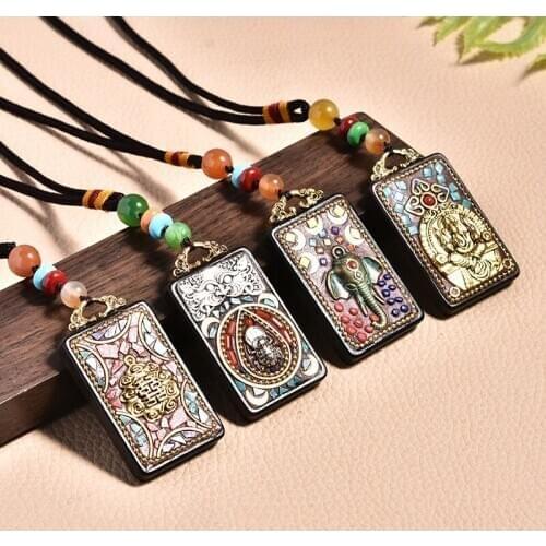 Necklace Pendant Retro Handmade DIY Ebony Car Pendant Interior Decoration Ornament Nepal Style Pendant Jewelry