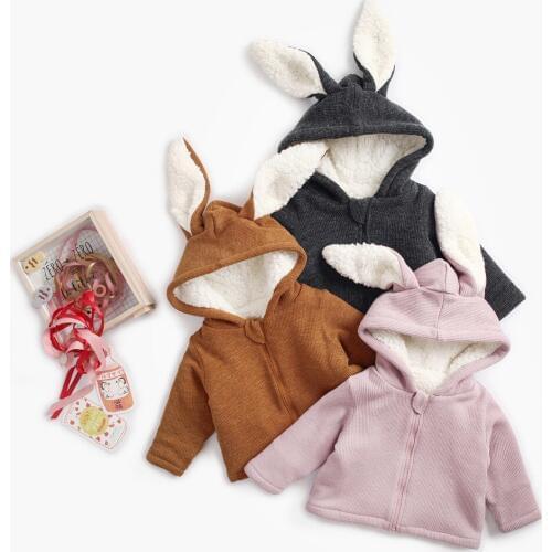 Newborn Girls Autumn Winter Coats Jackets Kids Boys Thick Rabbit Ear Hooded Parkas Infant Children Velvet Outerwear Cotton Coat