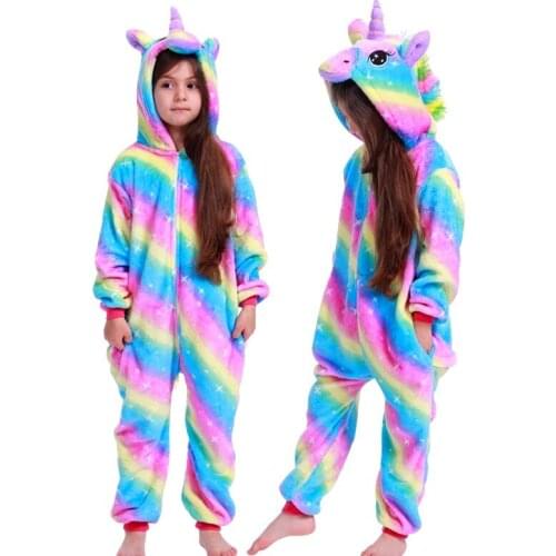 Unicorn Pajamas Onesies Kids Winter Onesies Girls Boys Sleepwear Animal Pajamas Sets Children Hooded Cartoon Onesies