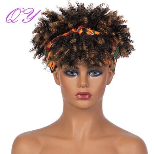 Headband Synthetic Womens Wig Short Curly Ombre Brown Afro Wig Natural Soft Fluffy High Temperature Daily Wear Full Women Wigs