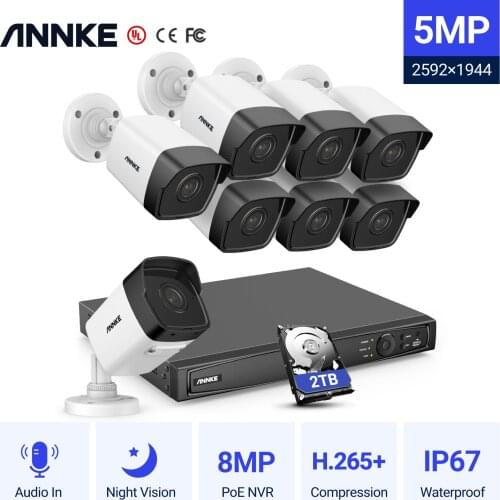 ANNKE 8MP 16CH H.265+ NVR Super HD PoE Network Video Security System 8pcs 5MP IP67 Outdoor POE IP Camera Audio in PoE Camera Kit