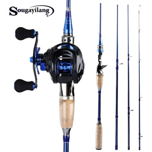 Sougayilang 2.1M2.4M Fishing Rod with Reel Combo Portable 4 Sections Carbon Fiber Fishing Rod and 7.0:1 High Speed Fishing Reel
