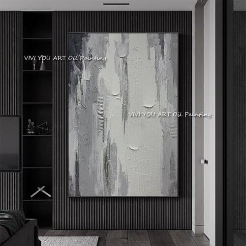 The High Quality Handmade Gray Peace White Palette Frameless Oil Paintings On Canvas Wall Art Pictures For Office Decoration