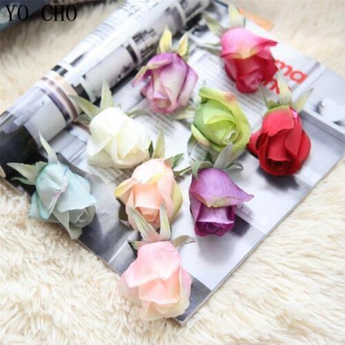 YO CHO 15 pcs White Artificial Rose Flower Heads Bridal Hair Clips Headbands Decoration Pink Silk Rose Artificial Flower Head