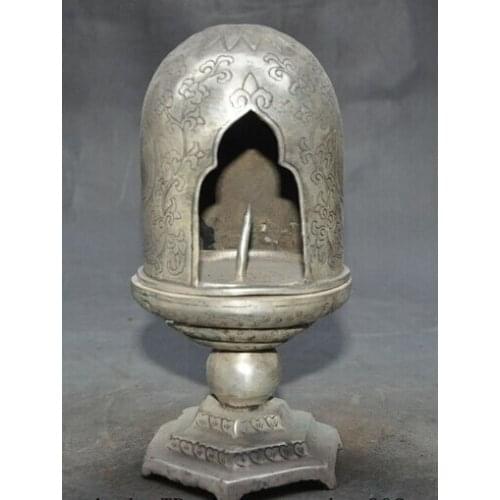 Zmr bronze factory outlets Tibet Silve 7"old tibet silver Sakyamuni Shakyamuni buddha statue Candlesticks Candle Holder