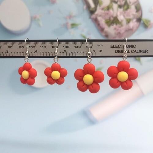 1Pair Korea Cute Red Flower Drop Earrings for Women Girl Cute Pendant Dangle Earring Handmade Creative Jewelry EC227