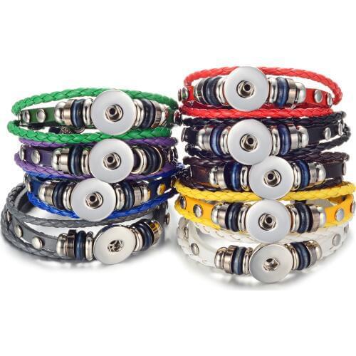 10PCS/Lot Vocheng Ginger Snap Button Jewelry Leather Braided Bracelet 18mm 7 Colors NN-461*10