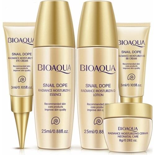 24K Gold Snail Travel Skin Care Set Anti Aging Wrinkle Essence Eye Cream Toner Facial Cleanser With BB