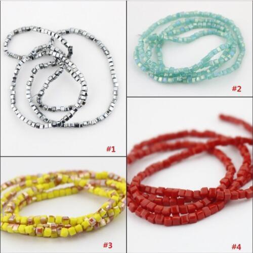 Free Shipping Colorful Square Shape Glass DIY Beads 195pcs/lot Cube Crystal Jewelry Beads 2mm for Necklace Pendant Make Material