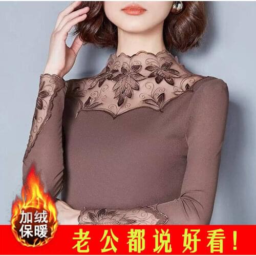 Blouse Women Autumn Winter Mesh Women Long Sleeve T-shirt Lace Top plus Size Gauze Clothes Blusas Mujer De Moda