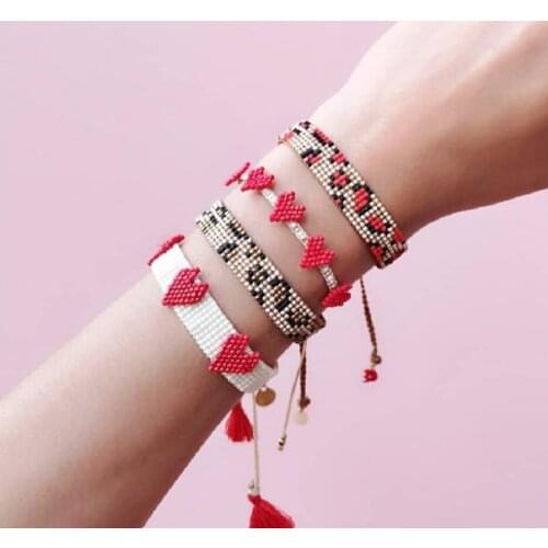 Pretty Bead Heart Bracelet For Women Fashion Leopard Boho Miyuki Tassel Bracelets For Girl Bead Jewelry Friendship Gifts
