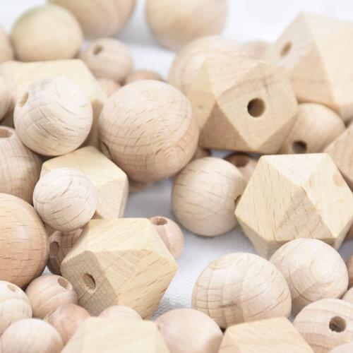 20 PCS 10-20MM Hexagon & Round Beech Wood Bead Unfinished Natural Geometric Hexagonal Wooden Beads For DIY Baby Teether Nacklace