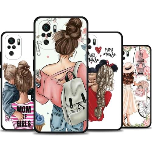 Phone case For Redmi Note 10 Pro Max 9 9s 9t 8t 7 Cover Soft Funda for Redmi K40 Plus 9A 9C 9T Coque Woman girl Super Mom baby