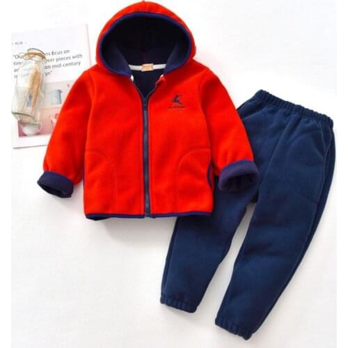 Childrens Fleece Shake Suit 2021 Warm Childrens Clothing Boys Cap Long Sleeve Suit Two-piece Suit For 3-8 Years