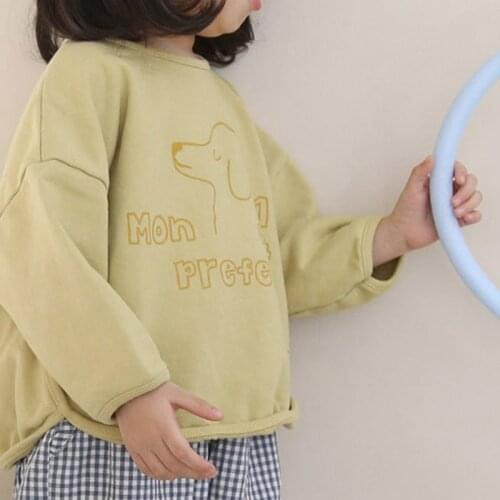 Childrens Autumn Top boys and girl Foreign Style Lovely English Dog Long Sleeve Sweater T-shirt