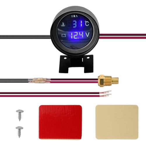 Round LED Digital Car Truck Water Temp Gauge Temperature Sensor Temperatura Moto + Voltmeter Volt Voltage Meter 2 in 1 12V 24V