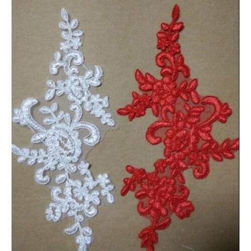 20 Pairs/40 Pieces 23*9cm White Red Embroidered Lace Applique Sewing Patch For Wedding Costume Dress Decor