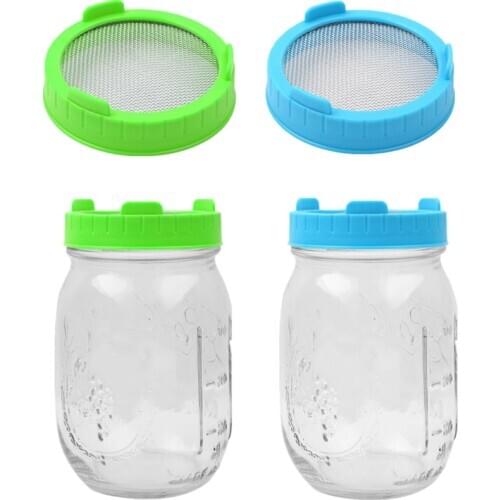 Wide Mouth Mason Jar Sprouting Lids with Stainless Steel Mesh Screen Strainer Filter for Making Organic Sprout Seeds Sprouting