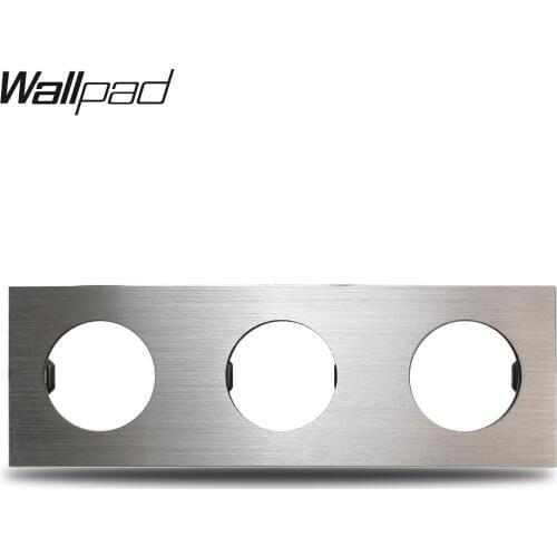 L6 DIY Triple Silver Panel Brushed Aluminum For Wall Switch Socket 3 Gang Frame Metal Plate Free Combination, 258*86mm