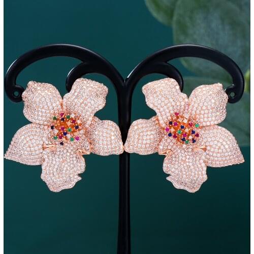 Missvikki Luxury Gorgeous Big Bloom Flower Pendant Earrings For Women Wedding Party CZ Dubai Bridal Earrings New Trendy Jewelry
