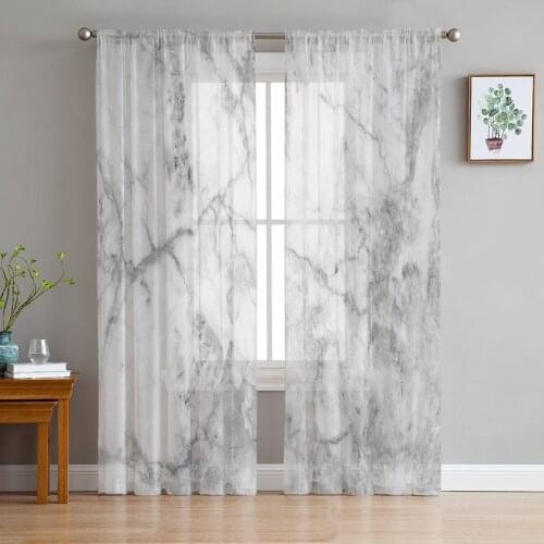 Art Design Marble Sheer Curtains for Living Room Bedroom Kitchen Tulle for Windows Voile Yarn Curtains for Bedroom