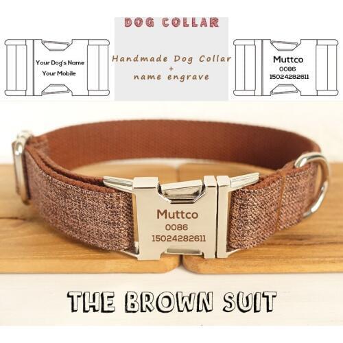 MUTTCO engraved pet name retailing self-designed fashion handmade high quality dog collar THE BROWN SUIT 5 sizes UDC039