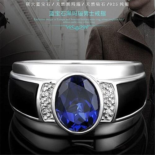 Mens Engagement Ring Silver Color Jewelry Accessories with Cubic Zirconia Gem Open Ring for Wedding Party Gift Wholesale