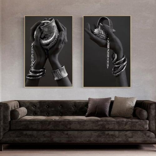 Black Hands Holding Silver Jewelry Wall Art Posters And Prints Modern African Art Canvas Paintings Home Wall Decorative Pictures