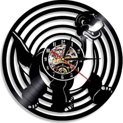 Cryptozoology Plesiosaur Dinosaur Vinyl Record Wall Clock Kids Room Science Art The Loch Ness Monster Music Album Carved Clock