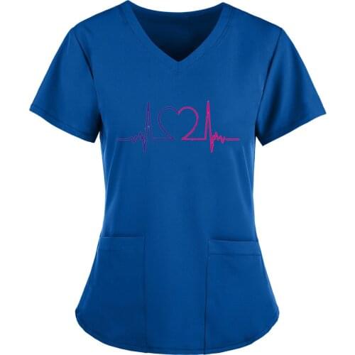Novelty ECG Graphic Tee For Health Care Workers Women Nurse Scrubs Tops Nursing Work Uniform With Pocket Gorro Enfermera A50