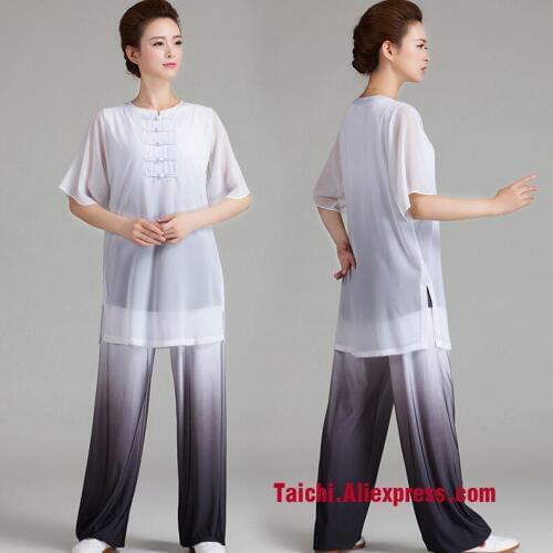 Ancient Chinese summer style tai chi clothing light yarn sleeves performance clothing female practice exercises