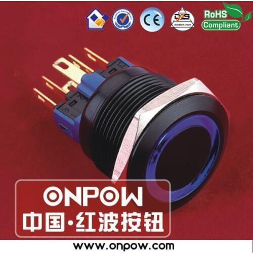 ONPOW 22mm black latching ring illuminated pushbutton switch GQ22-11ZE/B/12V/A