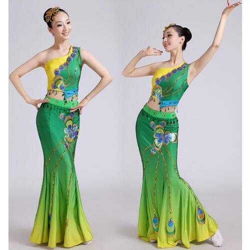 Peacock dress Women Stage performance dress Chinese Folk Dance Stage Thai