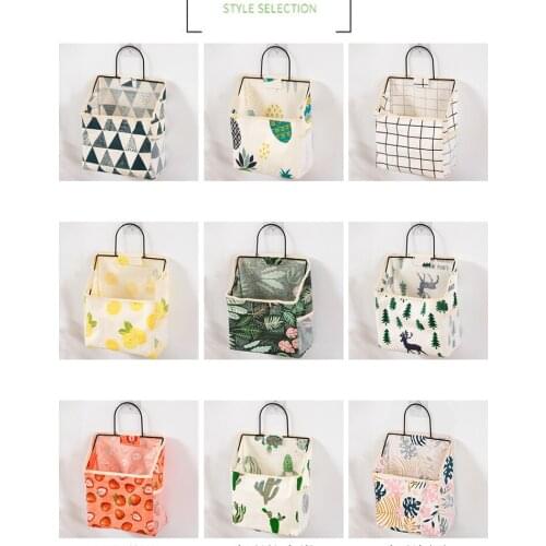 Bedside Wall Hanging Storage Bag Wall-Mounted Home Clothing Closet Organizer Storage Bag Fabric Closet Desktop Organizer Basket