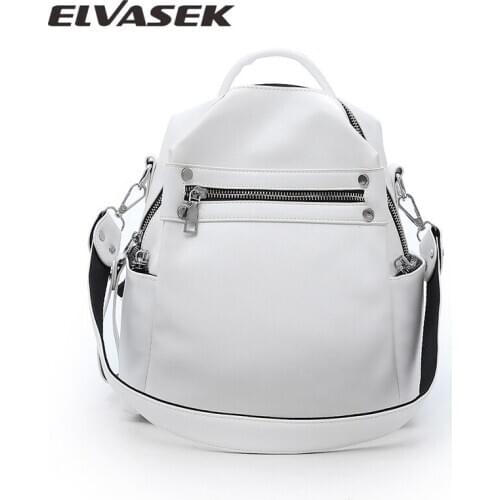 ELVASEK Womens backpack new trendy female bag fashion soft leather casual shoulder bag multifunction solid school bags for girl