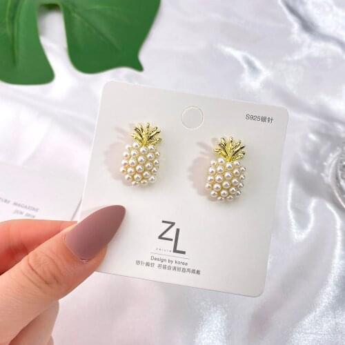 FNIO Pineapple Pearl Earrings French Retro High-Quality Earrings Net Red Temperament Female 2020 New Wave Earrings
