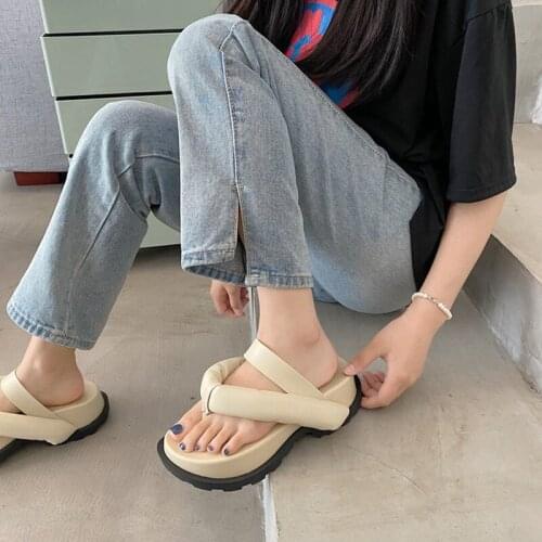 2021 New Clip Toe Thick Platform Slippers Women Casual Strap Summer Beach Flip Flops Woman Non Slip Outdoor Rome Sandals