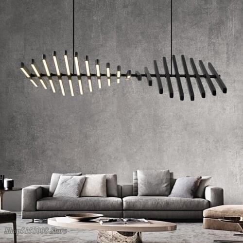 Modern LED Chandeliers lighting Nordic Black/White fish bone hanging lamps living room deco Pendant lamp restaurant Bar fixtures
