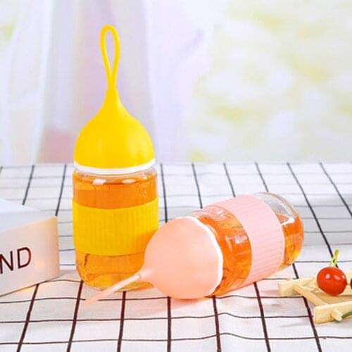 280 ML Glass Water Bottle Student Travel Portable Cups Office Teacup Childrens Cute Gift Silicone Anti-Scalding Cold Water Cups